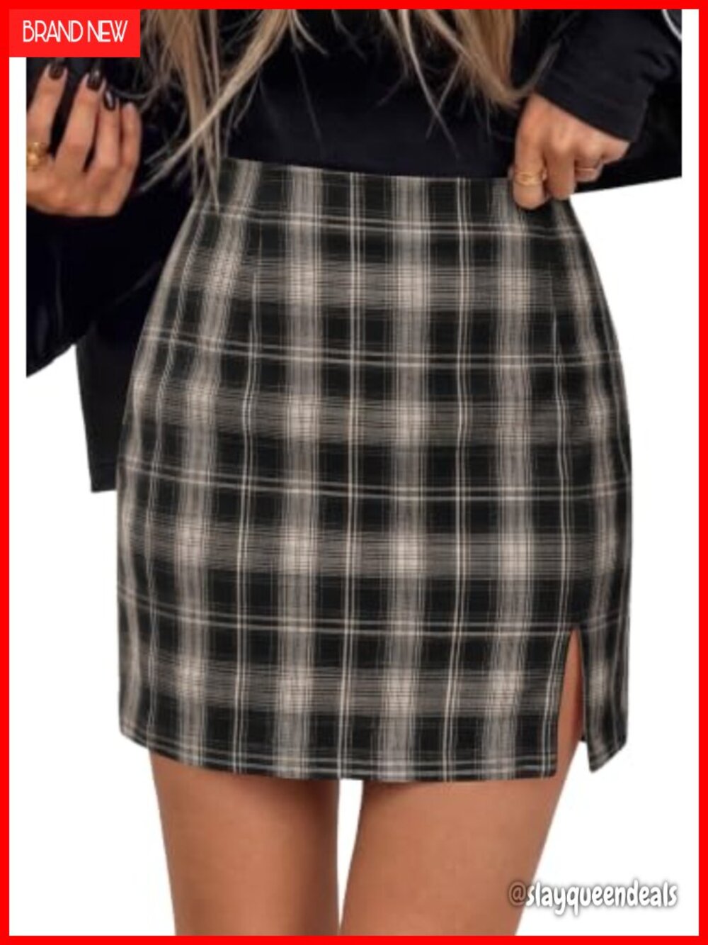 PRETTYGARDEN Women's Plaid Mini Pencil Skirt High Rise Side Slit Fall Winter